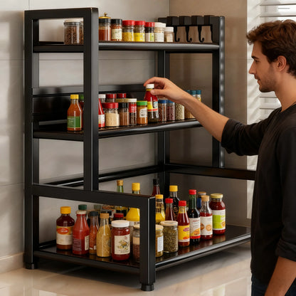Space-Saving Metal Spice Rack and Expandable Pantry Organiser